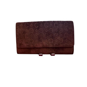 Celine Brown Suede Monogram Long Snap Wallet